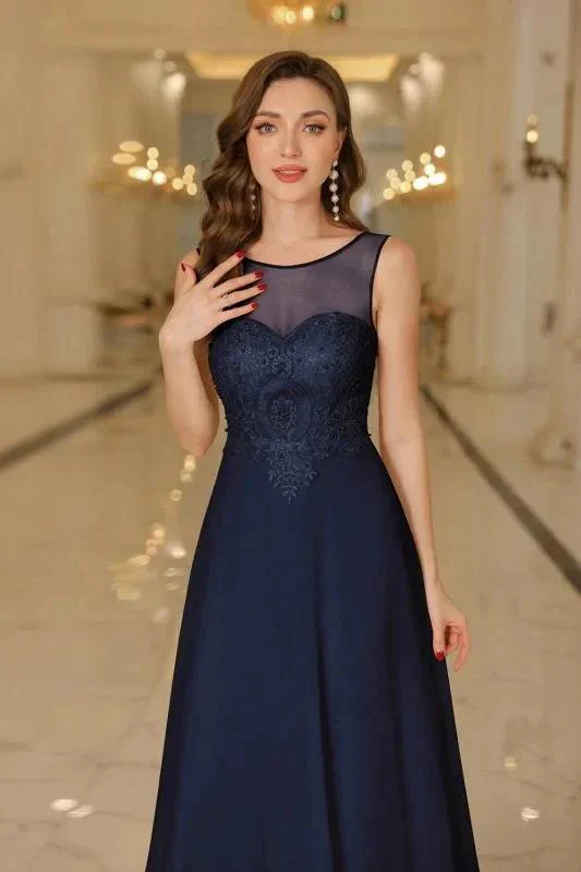 Elegant Chiffon Sleevless Evening Dress Scoop Neck Lace Apliques Bridesmaid Dress - Image 9