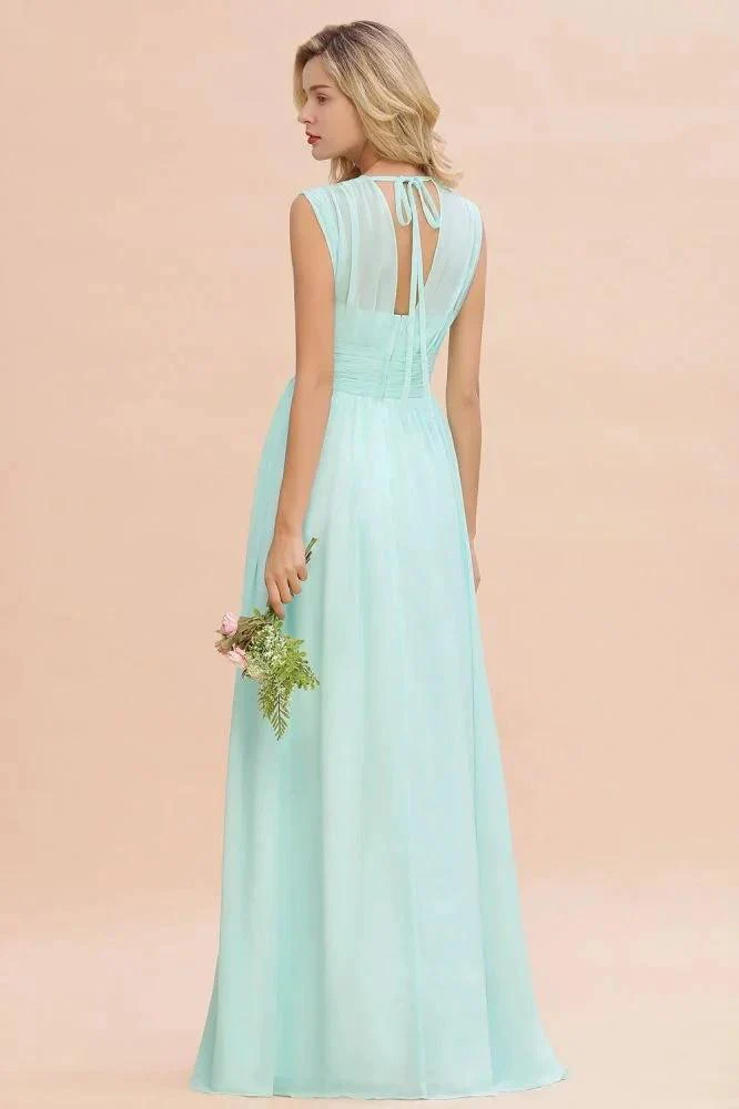 Elegant Chiffon V-Neck Sleeveless Floor-Length A-line Bridesmaid Dress with Ruffles - Image 2