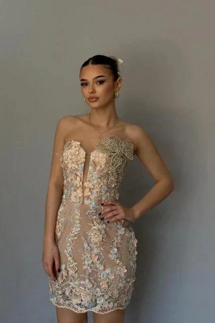 Elegant Column Lace Sleeveless Short Homecoming Dress With Appliques - Image 2