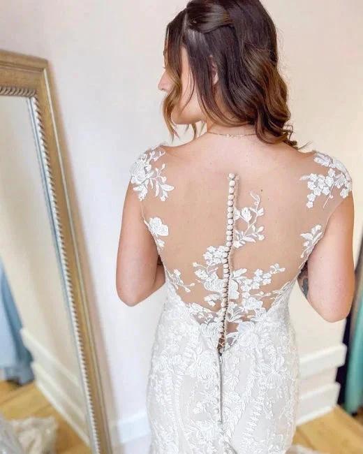 Elegant Cream Appliques Mermaid Wedding Dresses with Lace - Image 2
