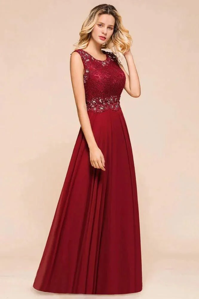 Elegant Crew Neck aline Beading Evening Dress Sleeveless Lace Floor Length Party Dress - Image 6
