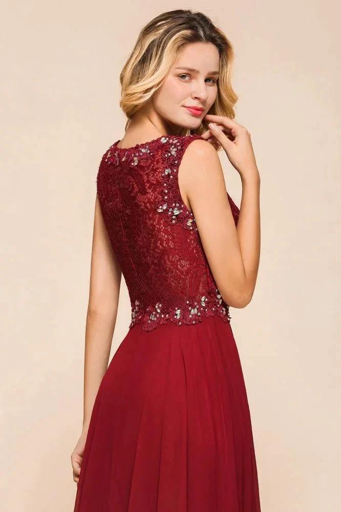 Elegant Crew Neck aline Beading Evening Dress Sleeveless Lace Floor Length Party Dress - Image 7