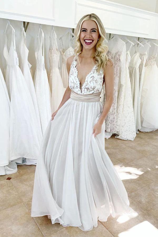 Elegant Criss Cross Deep V-Neck Wedding Dress with Waistband  WD443 - Image 2