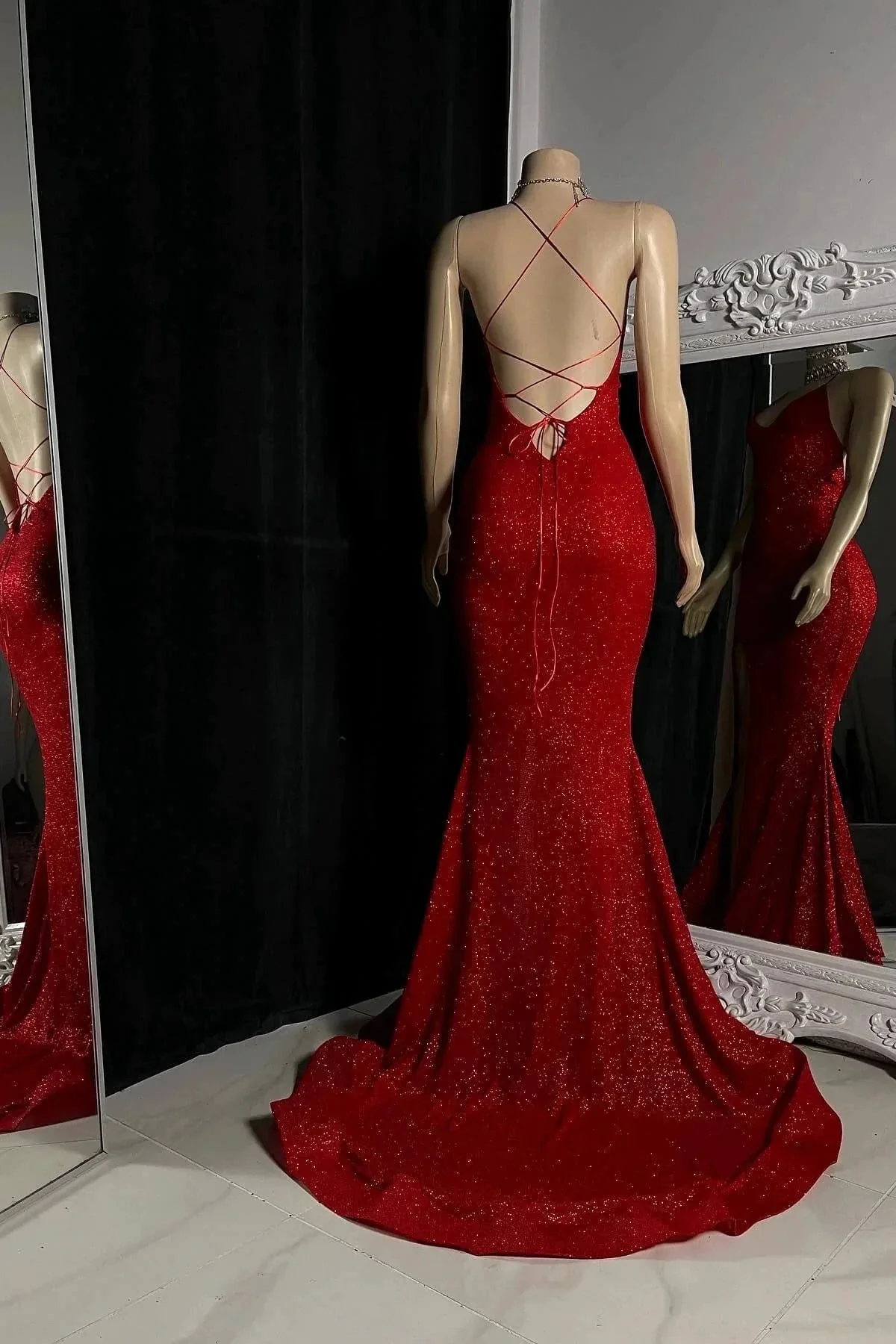 Elegant Criss-cross Straps Mermaid Split Front Prom Dresses - Image 2