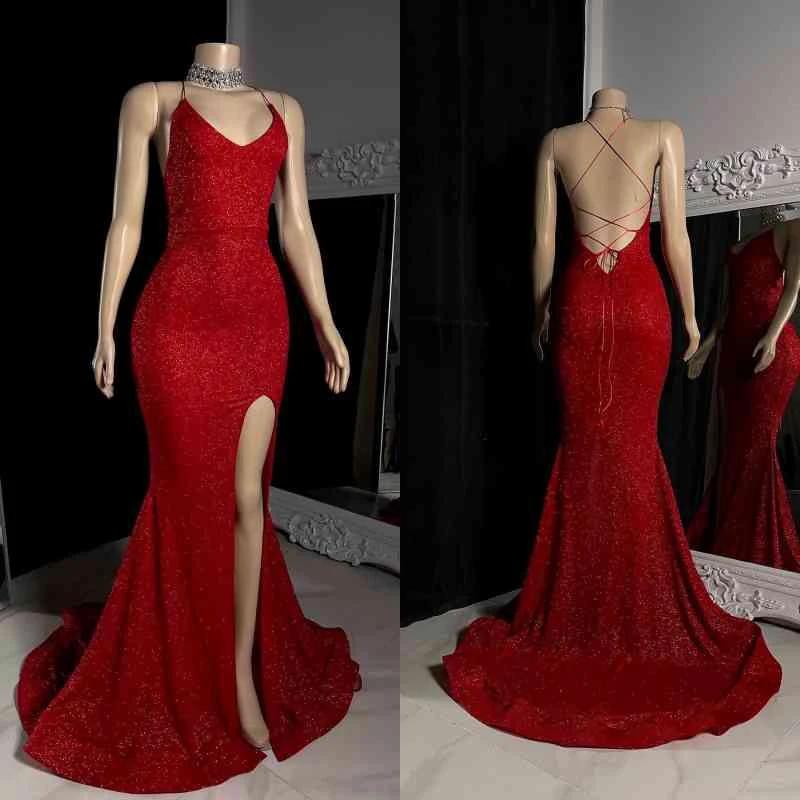 Elegant Criss-cross Straps Mermaid Split Front Prom Dresses - Image 4
