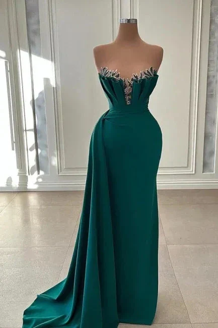 Elegant Dark Green Strapless Mermaid Long Prom Dress Evening Dress Y1920 - Image 2