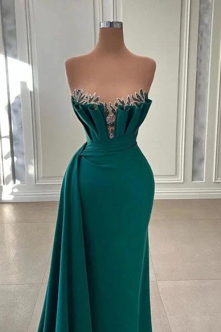 Elegant Dark Green Strapless Mermaid Long Prom Dress Evening Gowns - Image 2