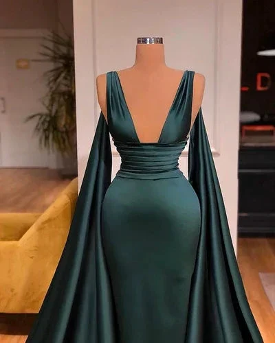 Elegant Dark Green V-neck Sexy Sleeveless A-line Prom Dress - Image 2