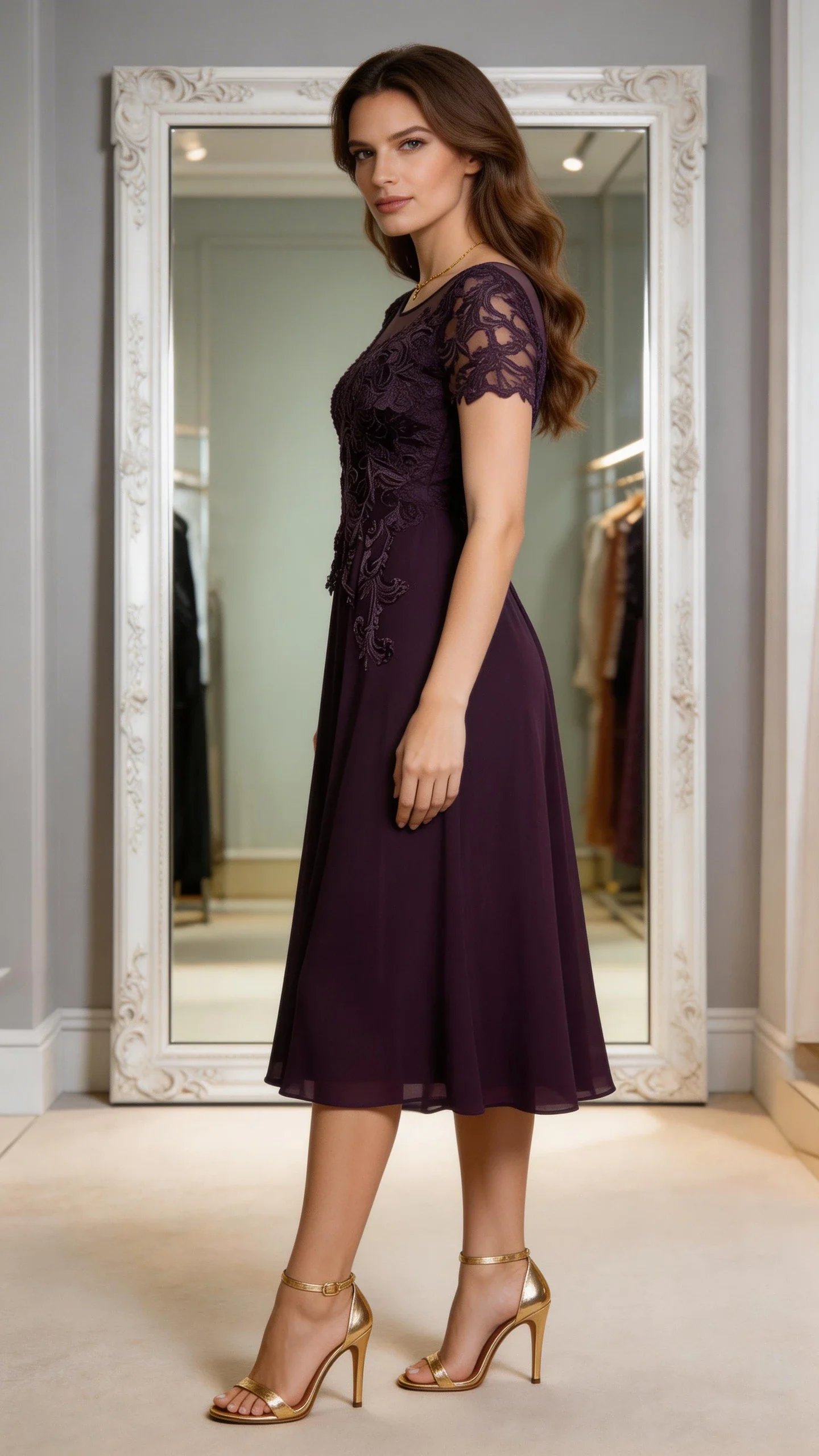 Dark Purple Lace Chiffon Mother Of The Bride Dress With Elegant Gown - Image 3