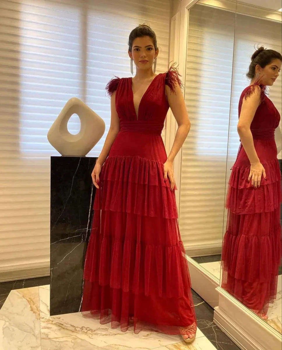 Elegant Deep V Neck Multi-layered Evening Dress Fashion Party Dress Y5126 - Image 2