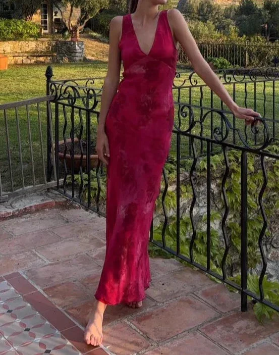 Elegant Deep V Neck Print Floral Evening Dress Prom Gown Y4548 - Image 3
