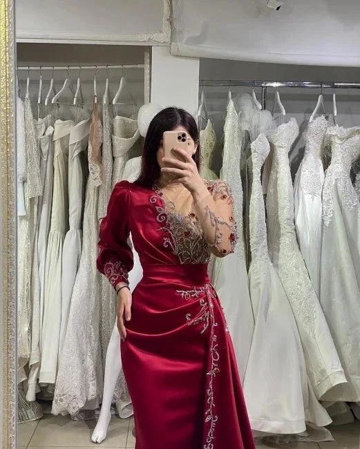 Elegant Evening Dresses Long Wine Red | Prom dresses with sleeves - Image 2