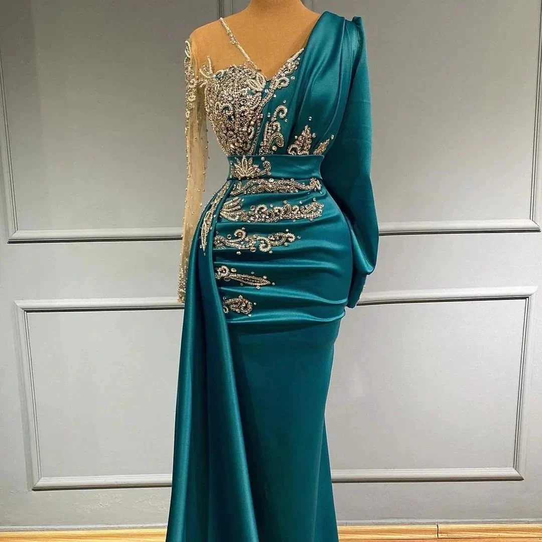 Elegant floor-length evening dress prom dresses with sleeves - Image 3