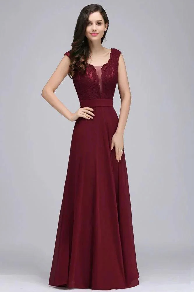 Elegant Floor-length Lace A-line Burgundy Prom Dress - Image 4