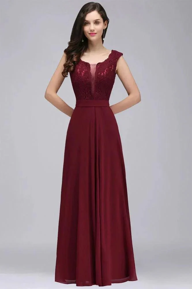 Elegant Floor-length Lace A-line Burgundy Prom Dress - Image 5