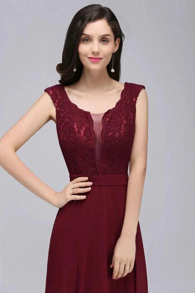 Elegant Floor-length Lace A-line Burgundy Prom Dress - Image 6