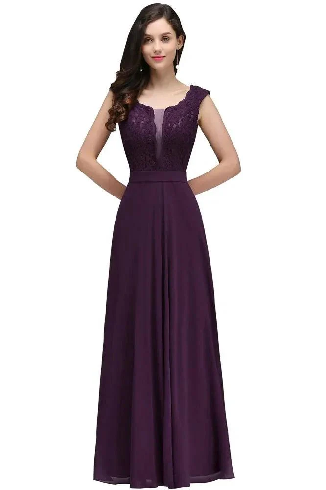 Elegant Floor-length Lace A-line Burgundy Prom Dress - Image 7