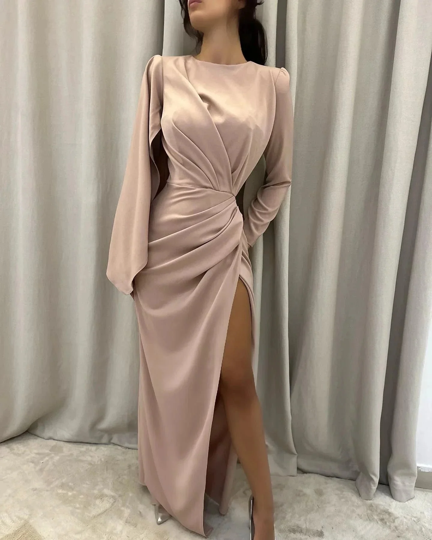 Elegant Floor-Length Long Sleeves Prom Dress with Slit - Image 2