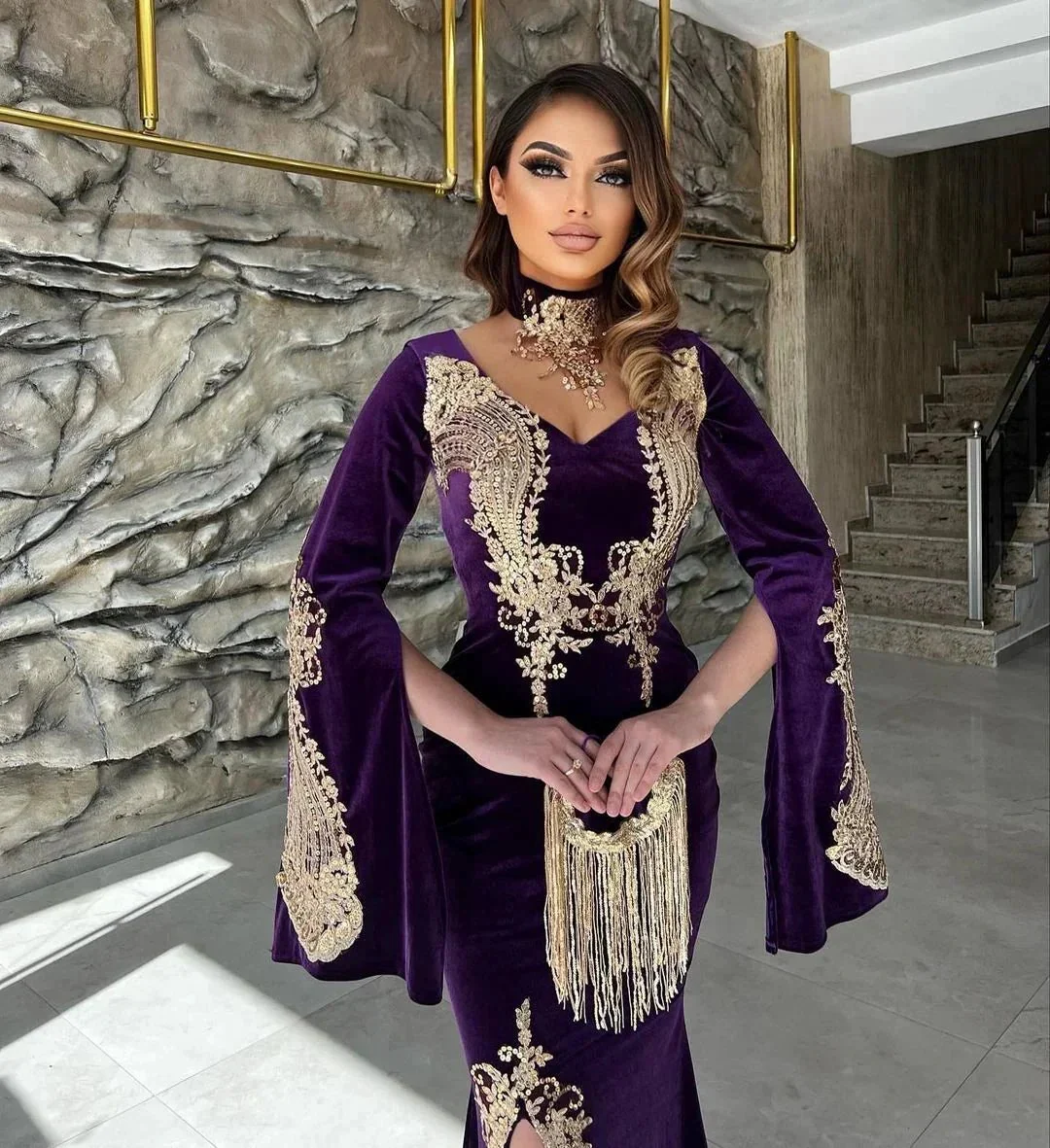 Elegant Floor Length Sweetheart Long Sleeves Mermaid Prom Dress with Split - Image 2