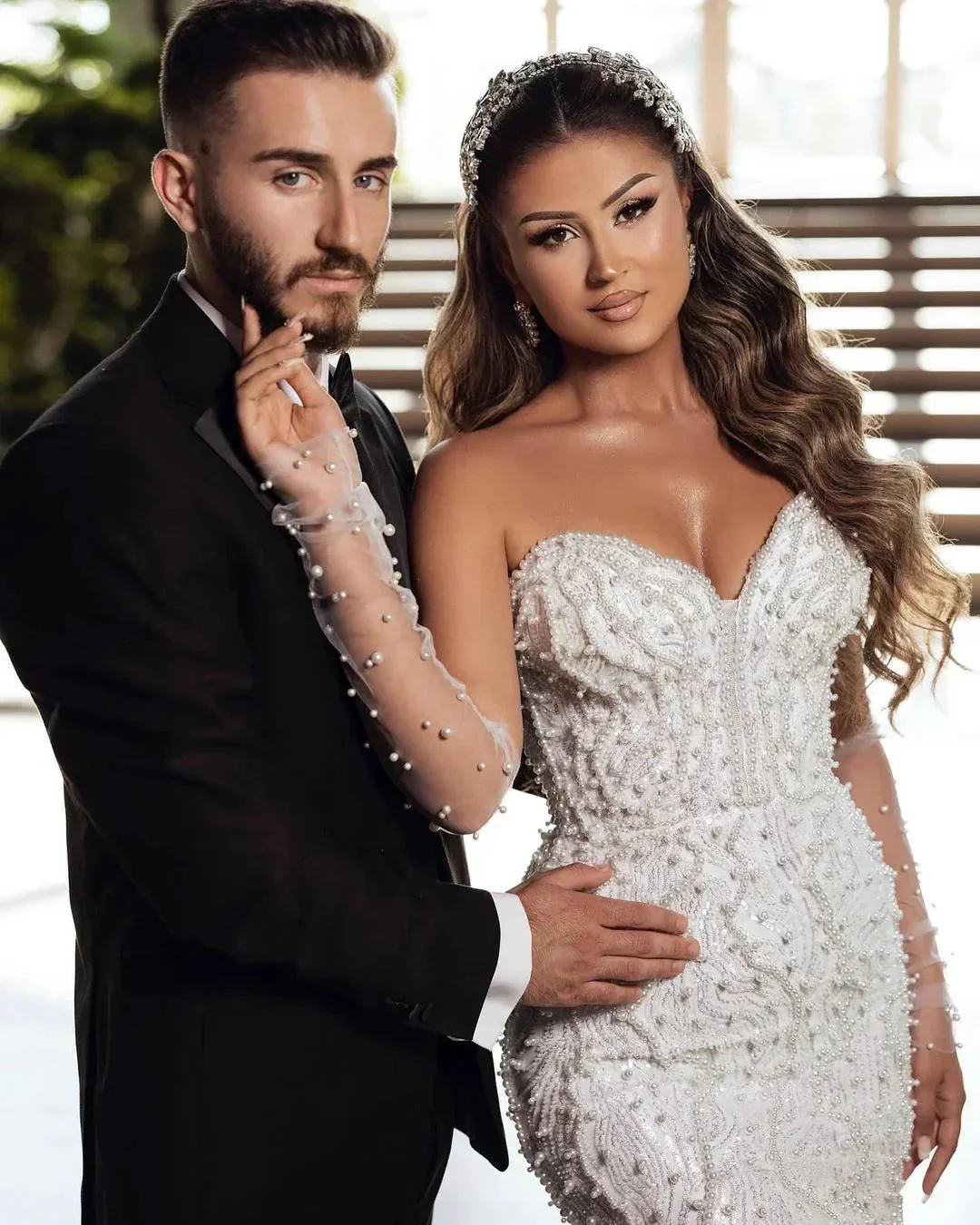 Elegant Floor Length Sweetheart Sleeveless Mermaid Lace Wedding Dress with Beads - Image 2
