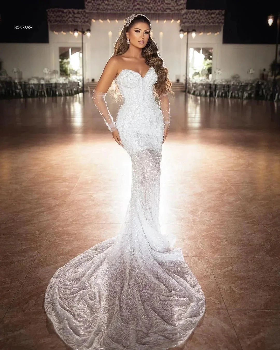 Elegant Floor Length Sweetheart Sleeveless Mermaid Lace Wedding Dress with Beads - Image 8