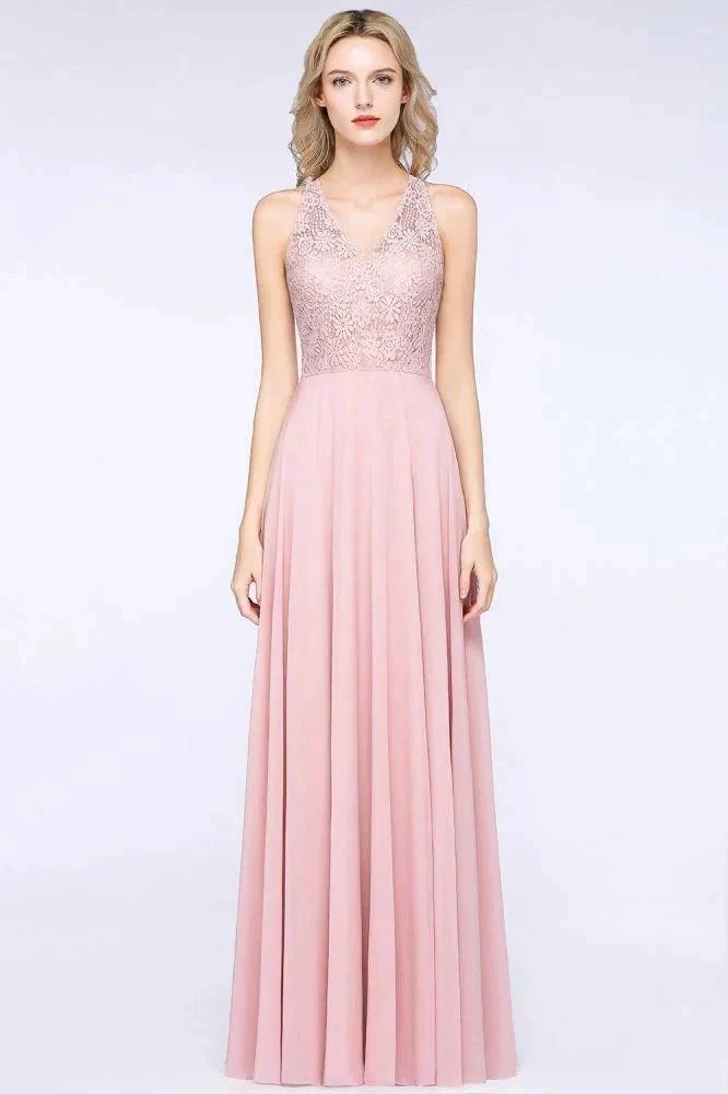 Elegant Floral Appliques aline Bridesmaid Dress Dusty Pink Chiffon FloorLength Formal Dress - Image 2