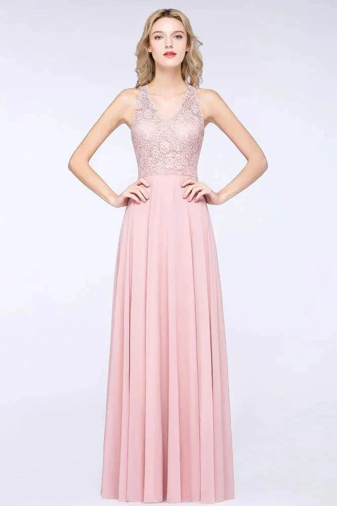 Elegant Floral Appliques aline Bridesmaid Dress Dusty Pink Chiffon FloorLength Formal Dress - Image 3