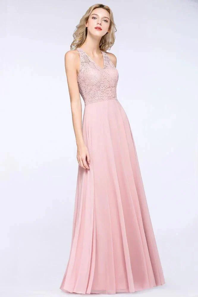 Elegant Floral Appliques aline Bridesmaid Dress Dusty Pink Chiffon FloorLength Formal Dress - Image 4