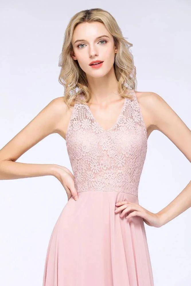 Elegant Floral Appliques aline Bridesmaid Dress Dusty Pink Chiffon FloorLength Formal Dress - Image 5