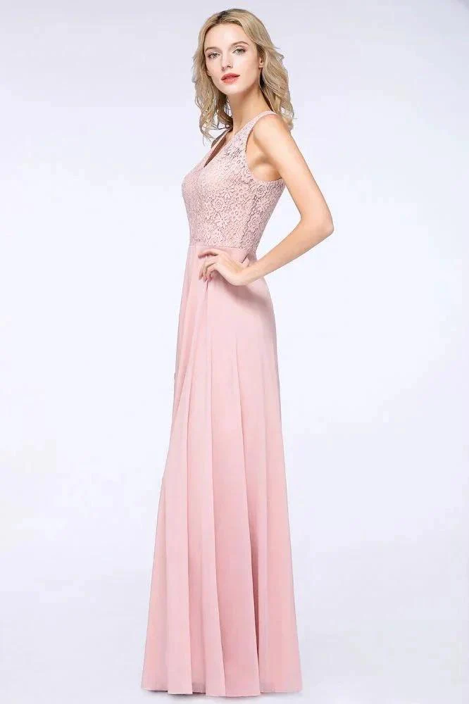 Elegant Floral Appliques aline Bridesmaid Dress Dusty Pink Chiffon FloorLength Formal Dress - Image 6