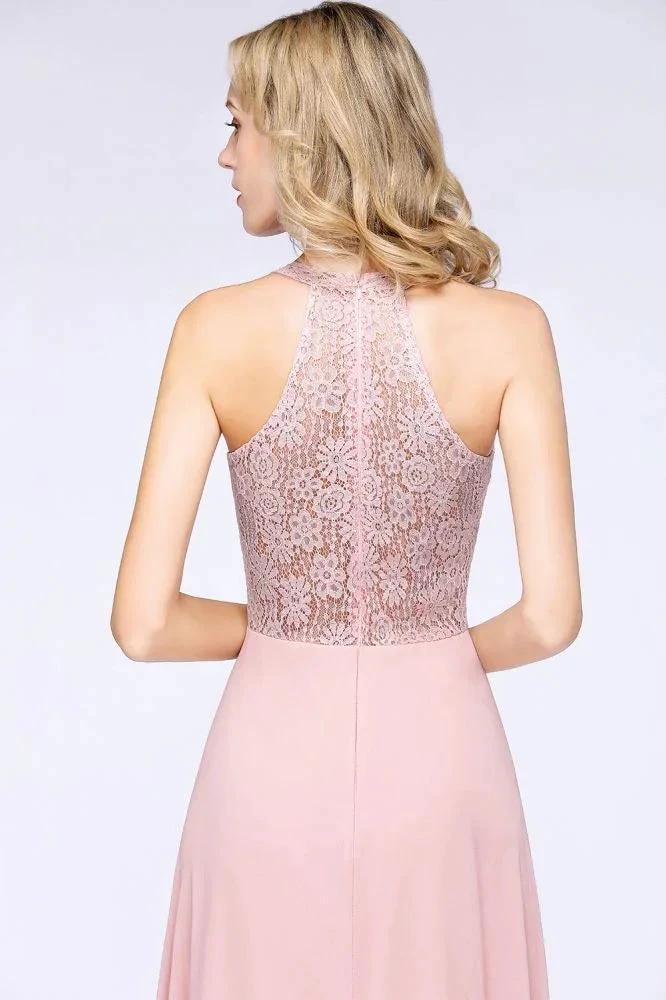 Elegant Floral Appliques aline Bridesmaid Dress Dusty Pink Chiffon FloorLength Formal Dress - Image 7