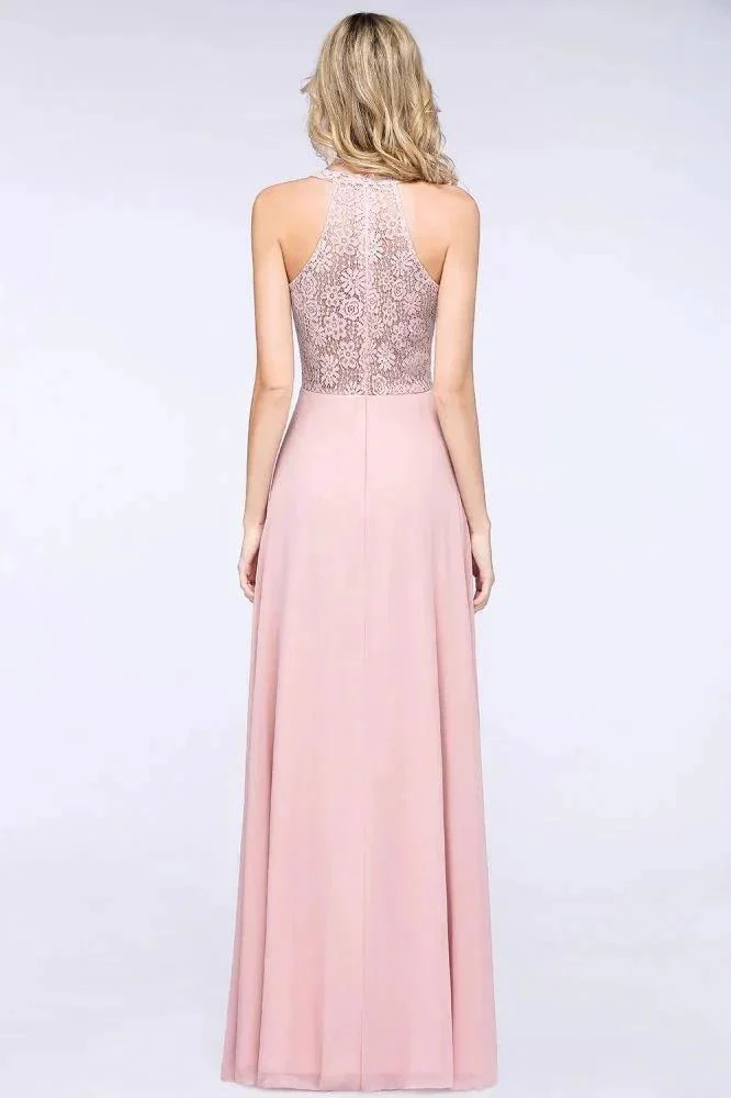 Elegant Floral Appliques aline Bridesmaid Dress Dusty Pink Chiffon FloorLength Formal Dress - Image 8