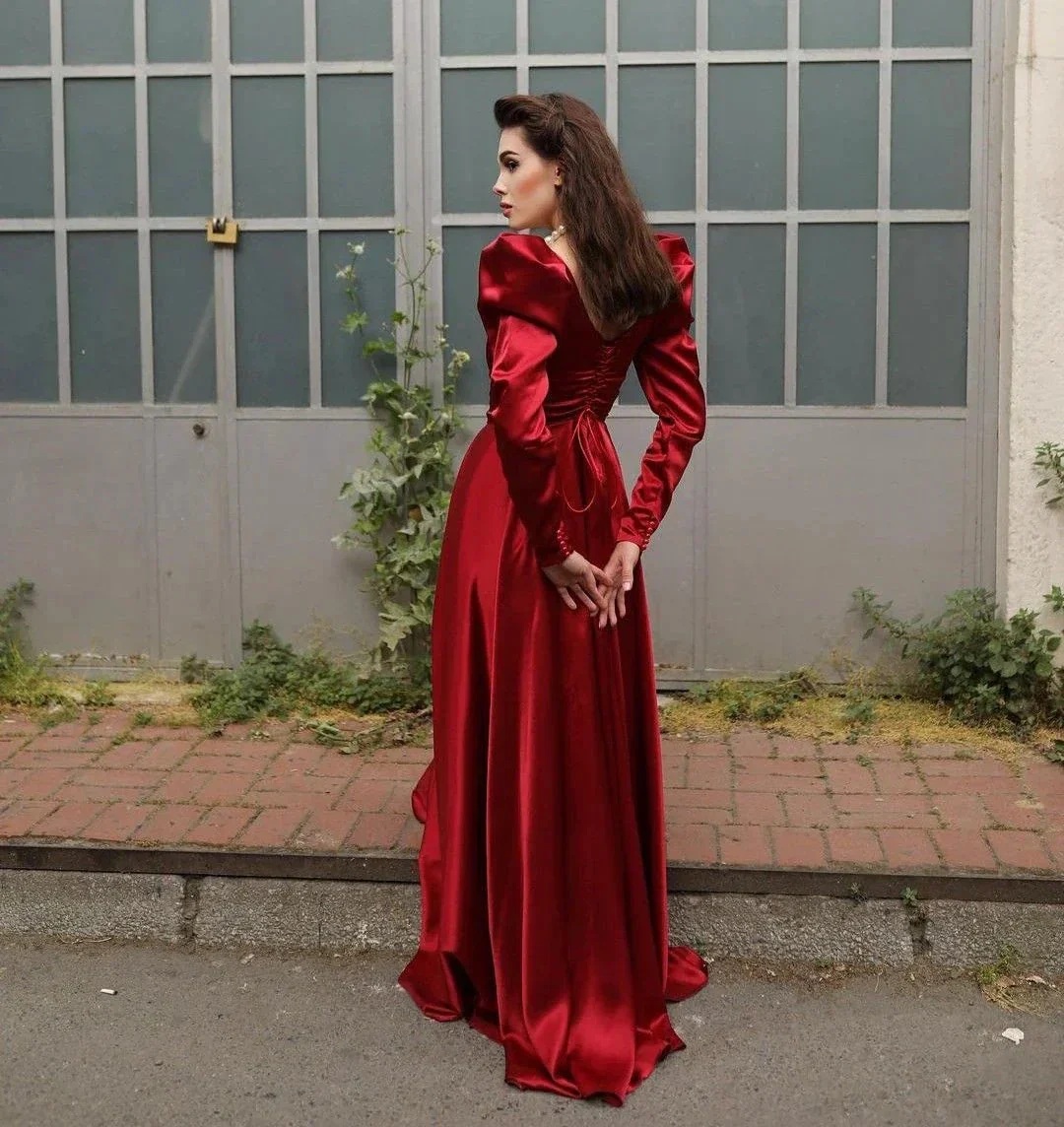 Elegant Formal Burgundy Evening Dress with Long Sleeves Y4727 - Image 2
