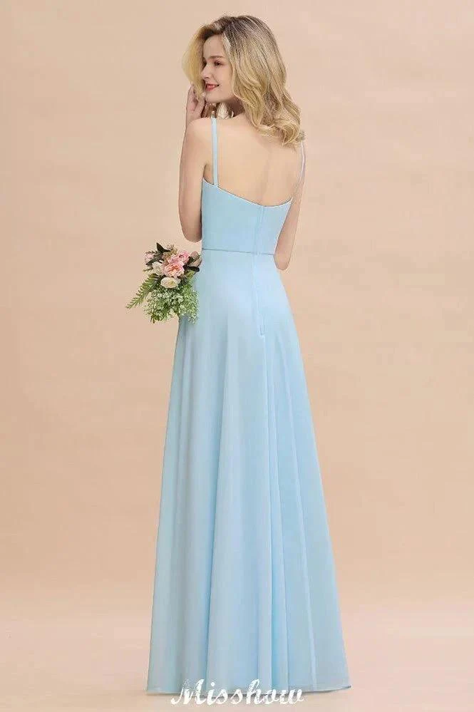 Elegant Front Split Bridesmaid Dress Garden Spaghetti Straps V-neck Floor Length Dress - Image 3
