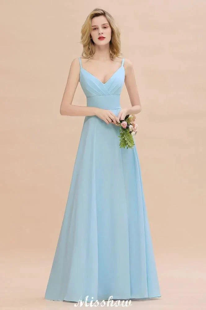 Elegant Front Split Bridesmaid Dress Garden Spaghetti Straps V-neck Floor Length Dress - Image 4