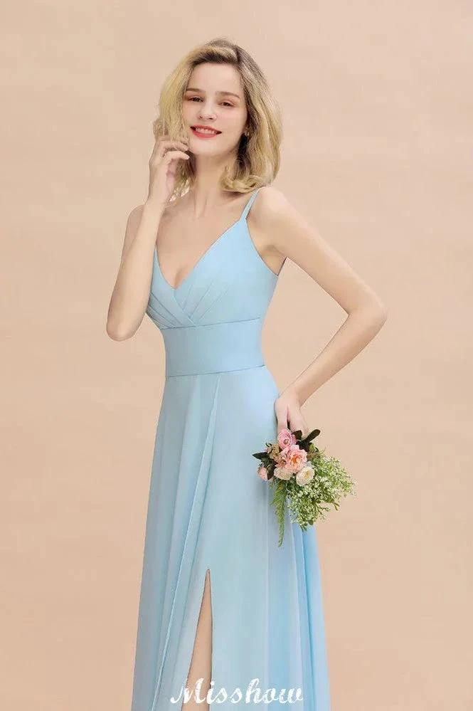 Elegant Front Split Bridesmaid Dress Garden Spaghetti Straps V-neck Floor Length Dress - Image 7