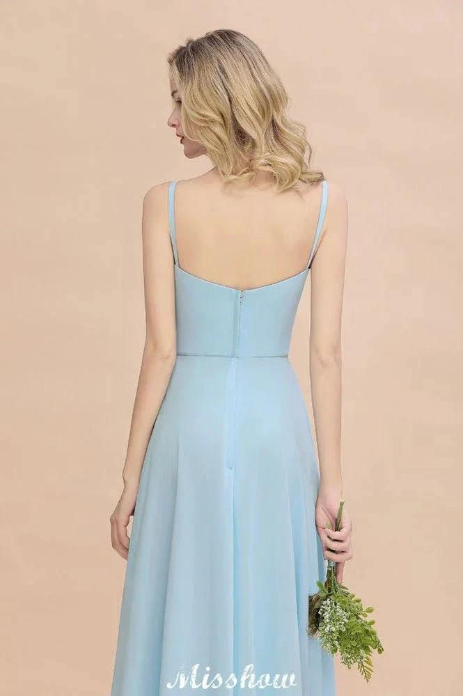 Elegant Front Split Bridesmaid Dress Garden Spaghetti Straps V-neck Floor Length Dress - Image 8