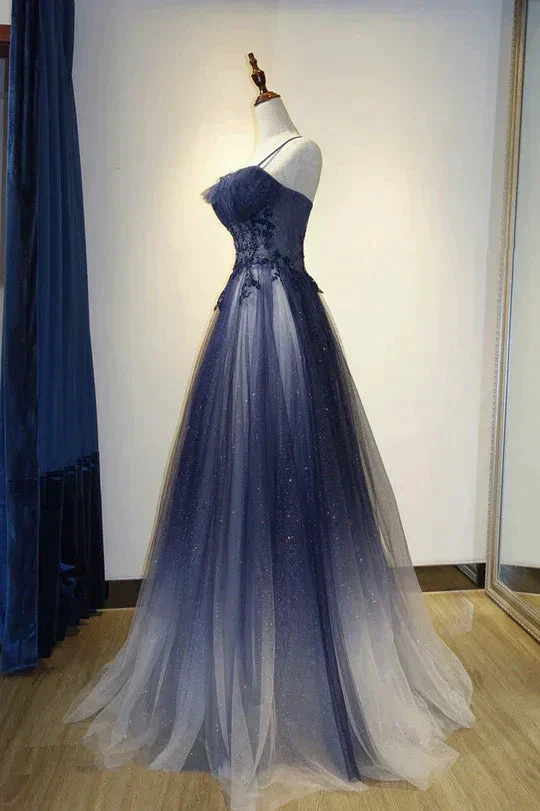 Elegant Gradient Tulle Straps Long Evening Dress, A-Line Tulle Prom Dresses Y1807 - Image 2