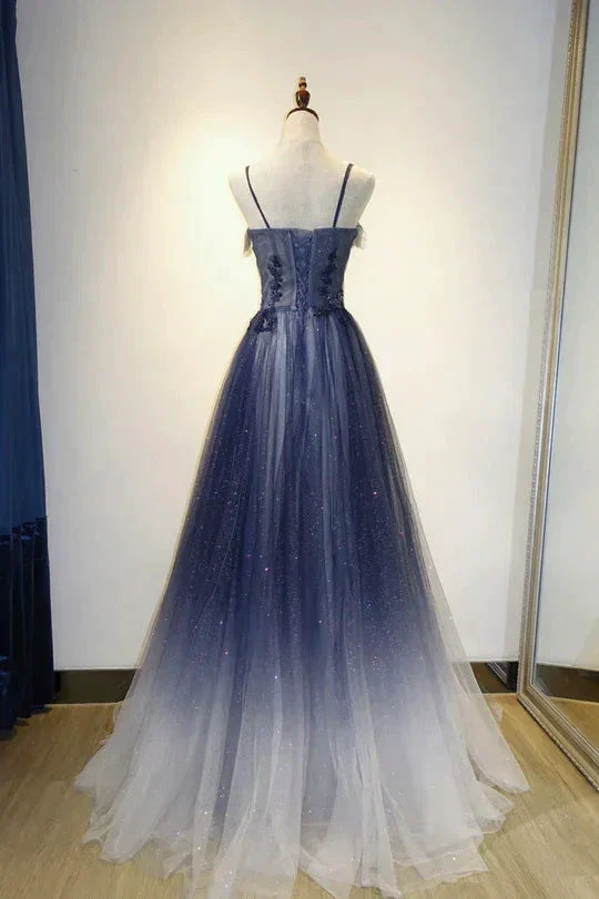 Elegant Gradient Tulle Straps Long Evening Dress, A-Line Tulle Prom Dresses Y1807 - Image 3