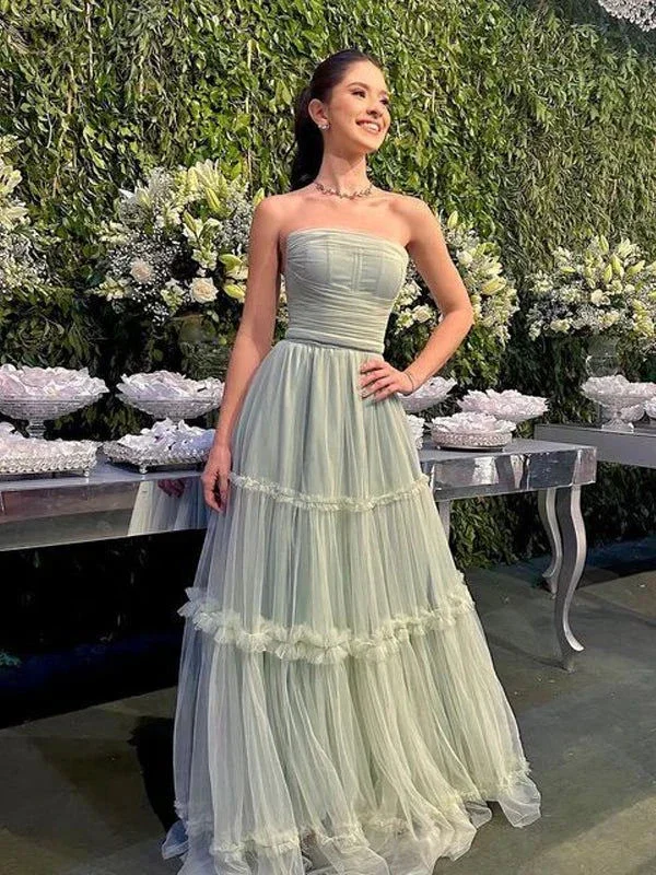 Elegant Green A-line Strapless Maxi Long Party Prom Dress Evening Dress Y4823 - Image 2