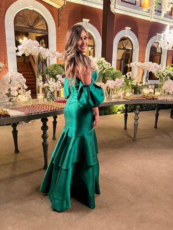 Elegant Green Satin Mermaid Evening Dress Green Formal Dress Y6188 - Image 2