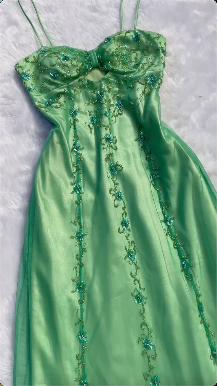 Elegant Green Tulle Beaded Long Prom Evening Dress Y8298 - Image 2