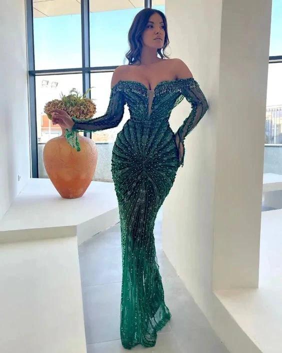 Elegant Green Wedding Dresses Luxurious Beaded Reception Dress Y28 - Image 2