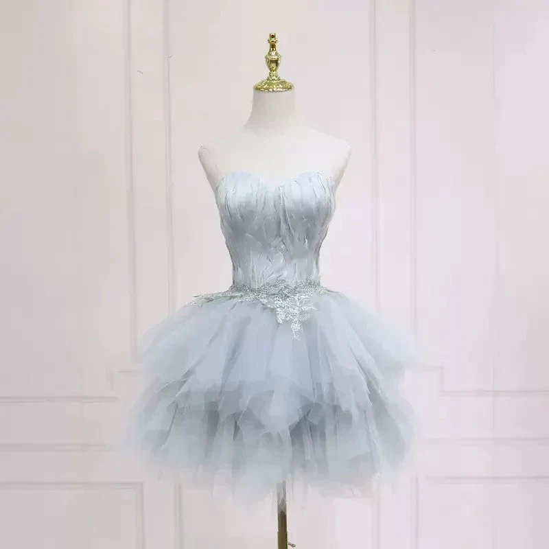 Elegant Grey Feather Short Homecoming Dress s05 - Image 2