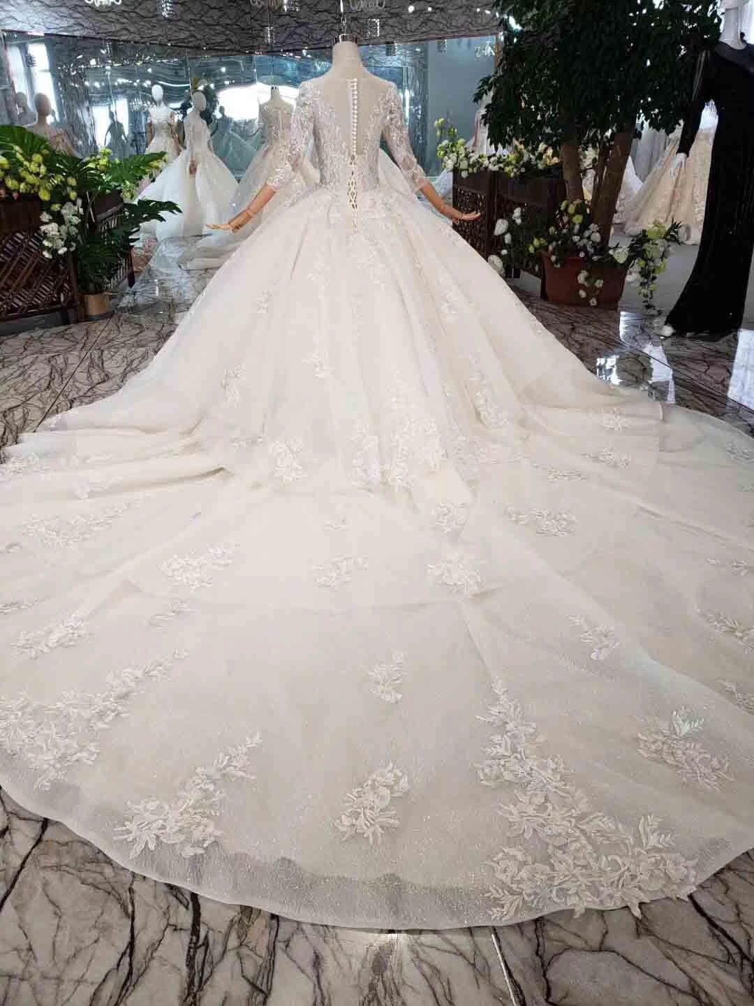 Elegant Half Sleeves Ball Gown Lace Layer Wedding Dress  WD380 - Image 5