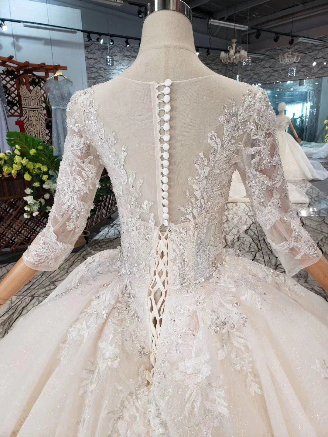 Elegant Half Sleeves Ball Gown Lace Layer Wedding Dress  WD380 - Image 6