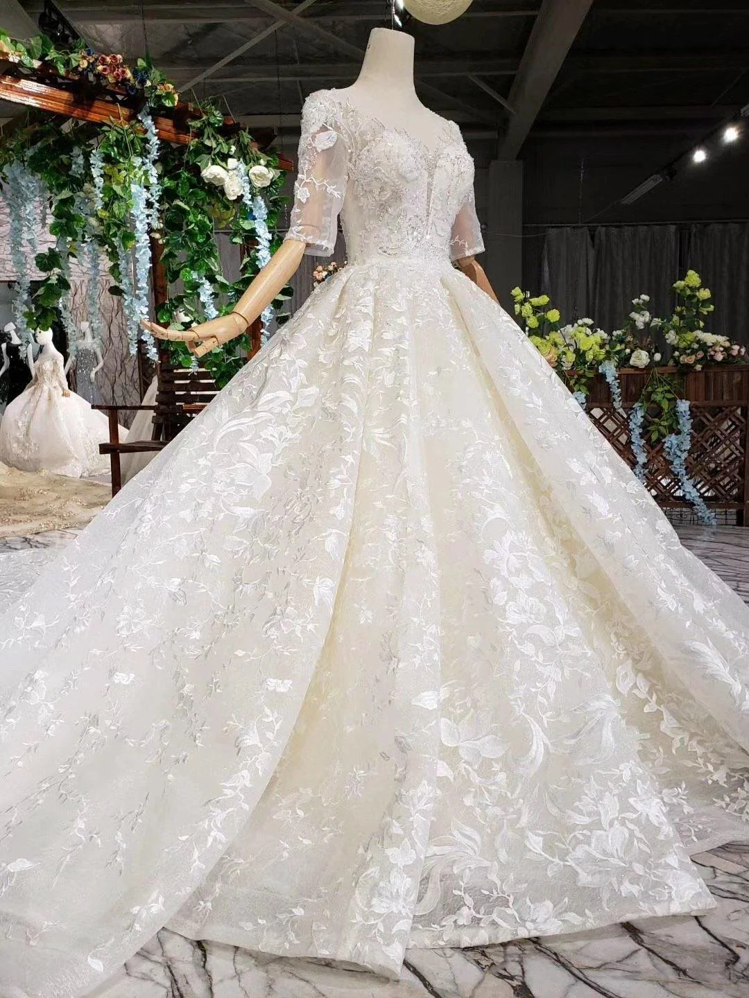 Elegant Half Sleeves Ball Gown Lace Sweetheart Wedding Dress WD379 - Image 2