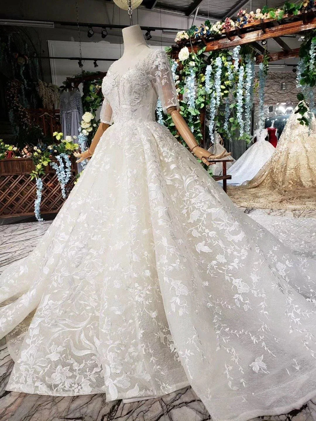 Elegant Half Sleeves Ball Gown Lace Sweetheart Wedding Dress WD379 - Image 3