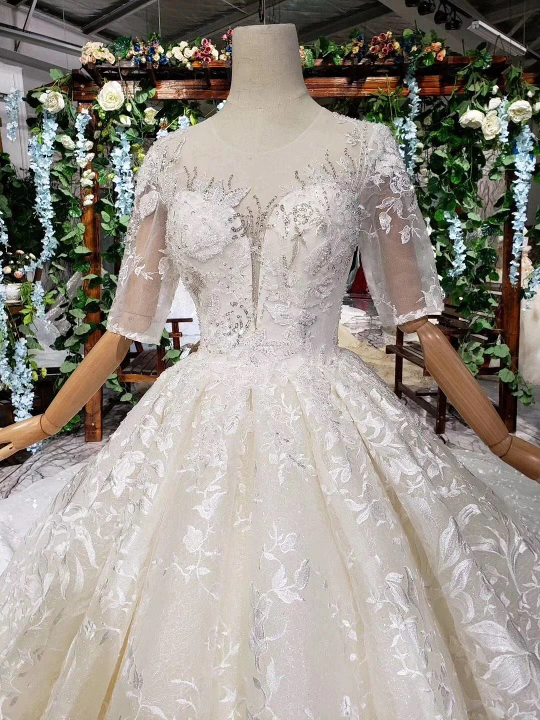 Elegant Half Sleeves Ball Gown Lace Sweetheart Wedding Dress WD379 - Image 4