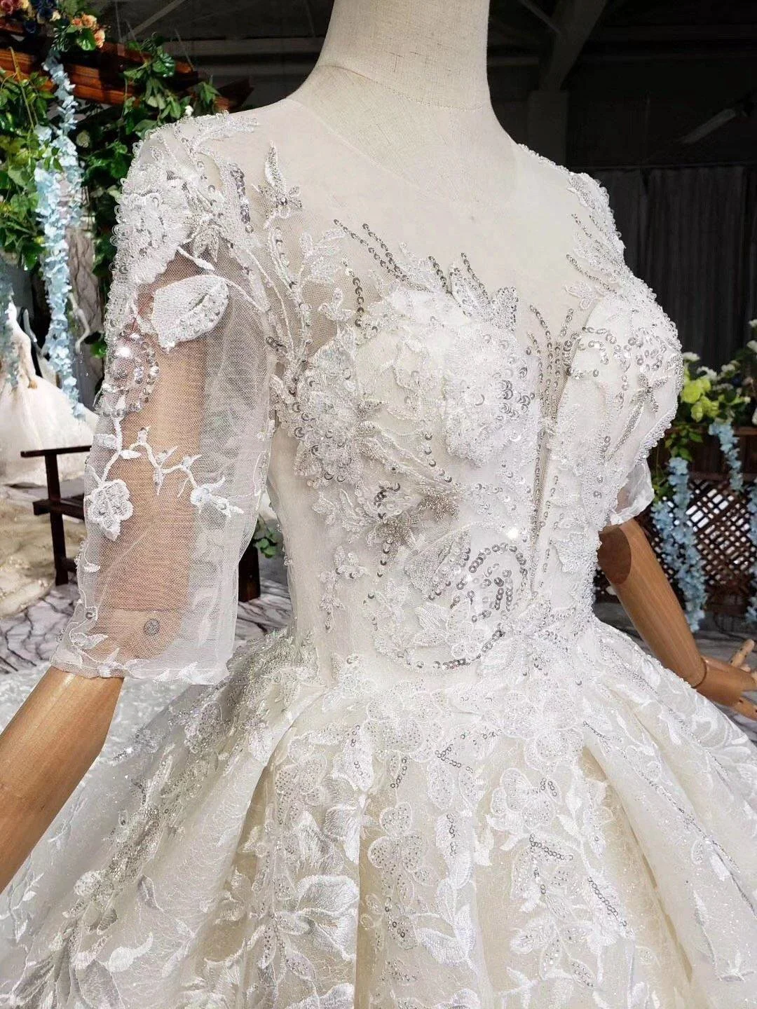 Elegant Half Sleeves Ball Gown Lace Sweetheart Wedding Dress WD379 - Image 5
